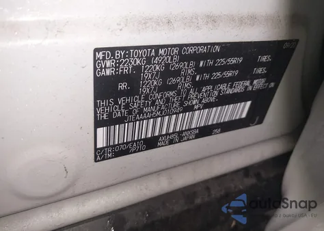 2021 Toyota Venza Limited из США, поврежденный, VIN JTEAAAAH5MJ010949